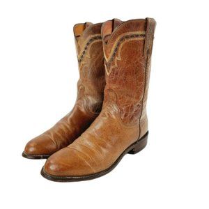 COPY - Womens Lucchese Brown Leather Round Toe Mid Calf Pull On Western Boot Si…